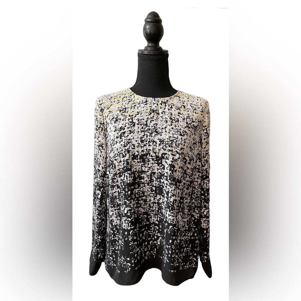 Vince Camuto: White, Black and Yellow Color Splash Blouse